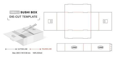 Sushi box die cut template, packaging die cut template, 3d box mockup vector