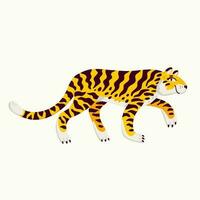 Tiger vector illustration, cartoon tiger creeping on white background. Organic flat style vector illustration.