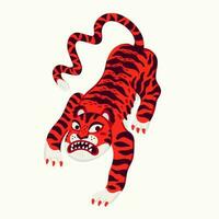 Tiger vector illustration, cartoon red tiger - the symbol of Chinese new year. Organic flat style vector illustration on white background.