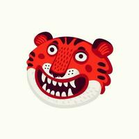 Tiger vector head, cartoon tiger funny face on white background.