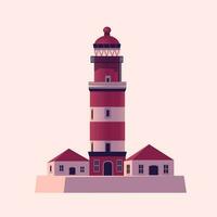 Lighthouse - vector landscape. Sea landscape with beacon on the cliff. Vector illustration in flat cartoon style