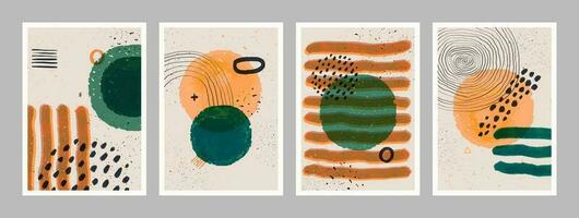 Abstract art minimalist posters set. Scandinavian abstract geometric composition for wall decoration in natural earthy colors. Vector hand-painted illustration