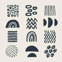 Abstract graphic art set. Various modern organic shapes and elements in vintage style with grunge texture. Hand-drawn abstract art Vector collection. .