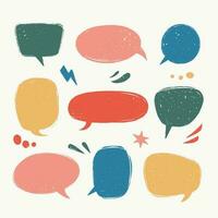 Speech bubbles set. Various talk balloon shapes in vintage style with grunge texture. Hand-drawn infographic Vector collection.