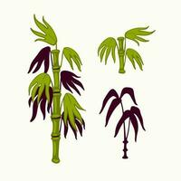 Bamboo vector, japanese bamboo leaves, and stems in oriental style background. Organic flat style vector illustration on white background