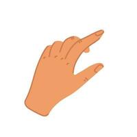Hand with swiping index finger in flat style. Swipe up or press button icon. Flat cartoon style vector illustration.