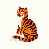 Tiger vector illustration, cartoon orange tiger - the symbol of Chinese new year. Organic flat style vector illustration on white background.