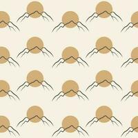 Beige seamless pattern with minimalist mountain landscape. Neutral boho art print. vector