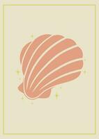 Boho wall decoration - pink pearl shell illustration poster. Childish art print. vector