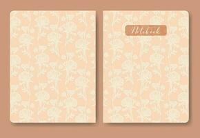 Template for notebook with poppy, ink beige flowers. vector