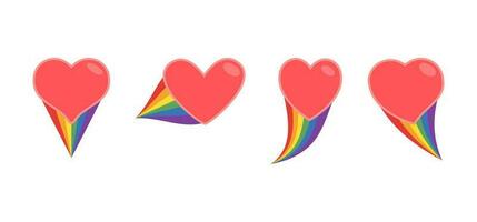 Heart icon with rainbow flag comet. Love diversity, pride month symbol. vector