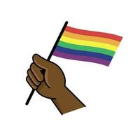 Hand holding lgbt rainbow flag. Cartoon arm doodle holding Pride symbol. Gender diversity representation. vector