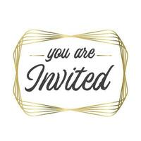 You are invited. Elegant design for cards and invitations. Handwriting style text with linear golden frames. vector