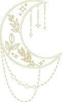 Aesthetic Celestial Boho Crescent Moon Line Art vector