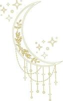 Aesthetic Celestial Boho Crescent Moon Line Art vector