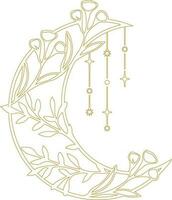 Aesthetic Celestial Boho Crescent Moon Line Art vector