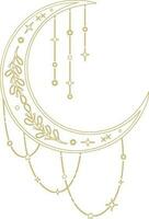 Aesthetic Celestial Boho Crescent Moon Line Art vector