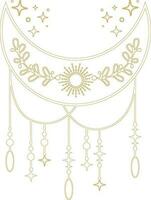 Aesthetic Celestial Boho Crescent Moon Line Art vector