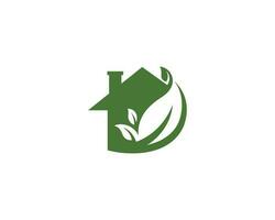 Natural home icon logo design with green leaf symbol vector illustration.