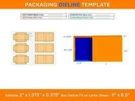 diapositiva caja, dieline plantilla, 2 X 1.38 X 0.38 pulgada, vector