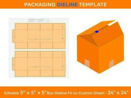 5x5x5'' Carton Regular Slotted Container Box, Dieline Template vector