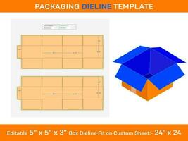 Envío caja de cartón caja, dieline plantilla, 5x5x3 pulgada, vector