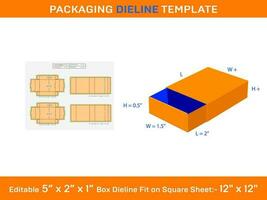mangas partido caja, dieline plantilla, 2x1.5 X 0.5 pulgada vector