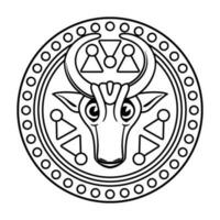 Bull, Ox, Ancient Badge, Sign. Outline Vector Clipart.