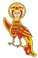 Siren or Paradise Bird, Firebird. Ancient folk symbol. Vector clipart isolated on white.