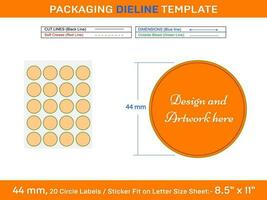 20pcs 44 mm CIRCLE or ROUND label sticker dieline template vector