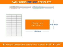 33 Adhesive Address Labels Dieline Template 66.533 x 26.282mm vector
