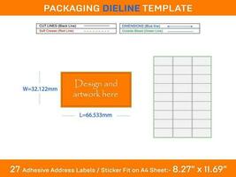 27 Adhesive Address Labels Dieline Template 66.533 x 32.122mm vector