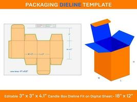 Open Candle With box, Dieline Template, 3x3x4.1 inch, vector