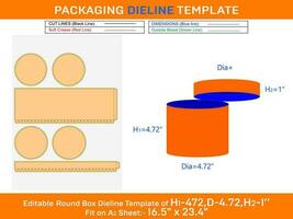 Plastic round pot, round lid box dieline template with the dimension H1 4.72, D 4.72 inch vector