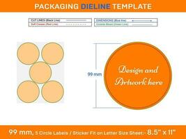 5pcs 99 mm CIRCLE or ROUND label sticker dieline template vector