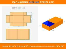 Sliding Match box, Dieline Template, 18 x 12.4 x 5.7 cm, vector