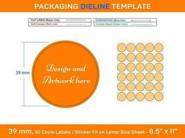 30pcs 39 mm CIRCLE or ROUND label sticker dieline template vector