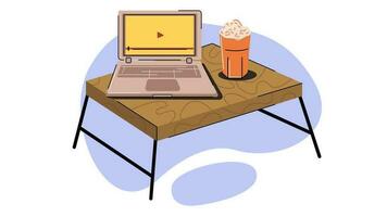 Watching TV On Laptop With Popcorn vector illustration