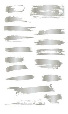 A Set of silver white Gold artistic brush strokes features sponge stamps, splashes, dry brush marks, and pastel pencil textures.