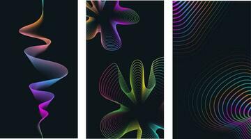 set of bright neon geometric wavy lines vector