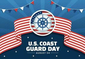 United States Coast Guard Day Vector Illustration on August 4 with American Flag and Ship Background in Flat Cartoon Hand Drawn Templates