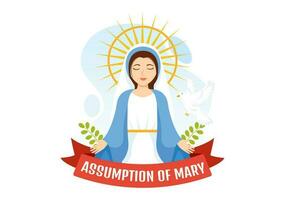 Assumption of Mary Vector Illustration with Feast of the Blessed Virgin and Doves in Heaven in Flat Cartoon Hand Drawn Background Templates