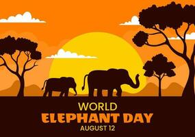 World Elephant Day Vector Illustration on 12 August with Elephants Animals for Salvation Efforts and Conservation in Cartoon Hand Drawn Templates