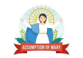 Assumption of Mary Vector Illustration with Feast of the Blessed Virgin and Doves in Heaven in Flat Cartoon Hand Drawn Background Templates