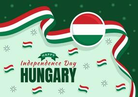 Happy Hungary Independence Day Vector Illustration with Hungarian Waving Flag Background in National Holiday Flat Cartoon Hand Drawn Templates