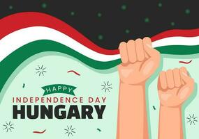 contento Hungría independencia día vector ilustración con húngaro ondulación bandera antecedentes en nacional fiesta plano dibujos animados mano dibujado plantillas