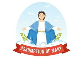 Assumption of Mary Vector Illustration with Feast of the Blessed Virgin and Doves in Heaven in Flat Cartoon Hand Drawn Background Templates