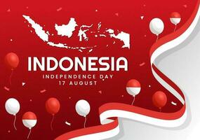 Indonesia Independence Day Vector Illustration on 17 August with Indonesian Flag Raising the Red and White in Flat Cartoon Hand Drawn Templates