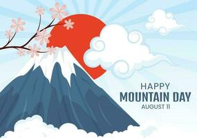 Mountain Day in Japan Vector Illustration on August 11 with Mount Fuji and Sakura Flower Background in Flat Cartoon Hand Drawn Templates
