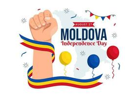 Moldova Independence Day Vector Illustration on August 27 with Waving Flag in National Holiday Flat Cartoon Hand Drawn Background Templates